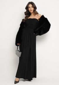 Born2be - Czarna Sukienka Koktajlowa Bandeau z Wiskozą Ozdobiona Marszczeniem Nalithae. Okazja: na co dzień. Kolor: czarny. Materiał: wiskoza. Wzór: aplikacja. Styl: wizytowy #5