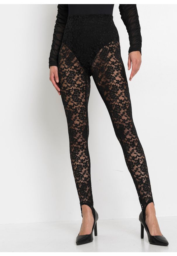 bonprix - Legginsy koronkowe. Kolor: czarny. Materiał: koronka
