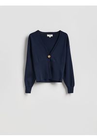 Reserved - Kardigan z ozdobnym zapięciem - granatowy. Kolor: niebieski. Materiał: wiskoza, dzianina #1