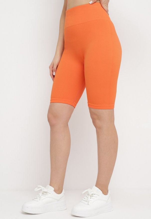 Born2be - Pomarańczowe Sportowe Szorty Kolarki Prążkowane z Wysokim Stanem Salevitta. Stan: podwyższony. Kolor: pomarańczowy. Materiał: prążkowany. Styl: sportowy