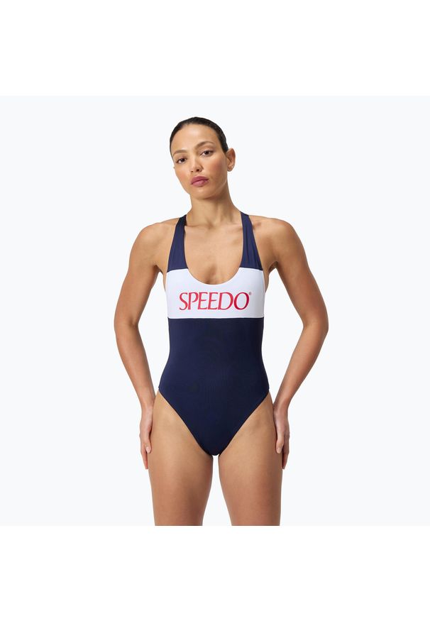 Strój pływacki jednoczęściowy damski Speedo Colourblock Racerback. Kolor: niebieski