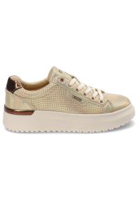 Big-Star - Złote Sneakersy Big Star Stylowe Obuwie Damskie Na Grubej Podeszwie. Okazja: na co dzień. Zapięcie: sznurówki. Kolor: złoty. Materiał: materiał. Szerokość cholewki: normalna