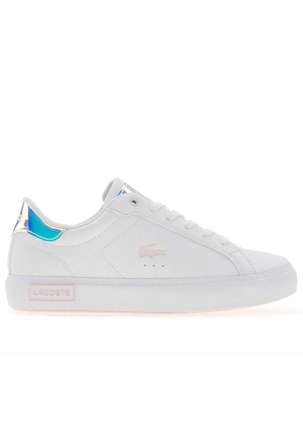 Buty Lacoste Powercourt 747SUJ0013-1Y9 - białe. Okazja: na co dzień. Zapięcie: sznurówki. Kolor: biały. Materiał: guma, skóra, syntetyk. Wzór: aplikacja