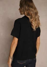 Renee - Czarny Sweter z Wełną z Krótkim Rękawem i Dekoltem V z Kołnierzem Tevirna. Kolor: czarny. Materiał: wełna. Długość rękawa: krótki rękaw. Długość: krótkie #4