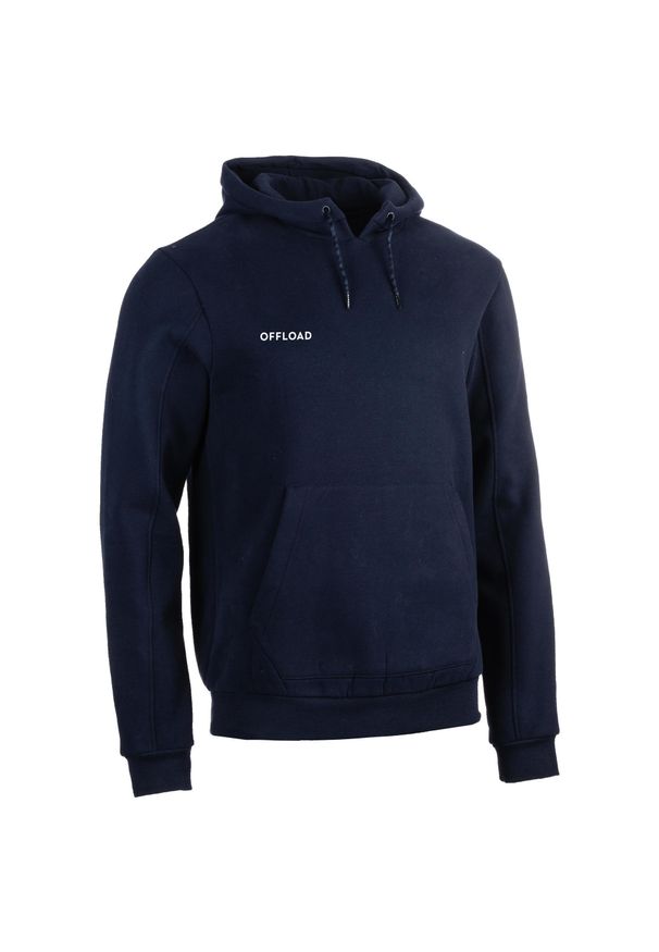 OFFLOAD - Bluza z kapturem do rugby HOODIE CLUB R500. Kolor: niebieski. Materiał: poliester, materiał, bawełna