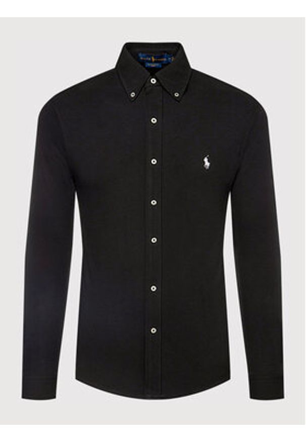 Polo Ralph Lauren Koszula Pique 710654408 Czarny Regular Fit. Typ kołnierza: polo. Kolor: czarny. Materiał: bawełna