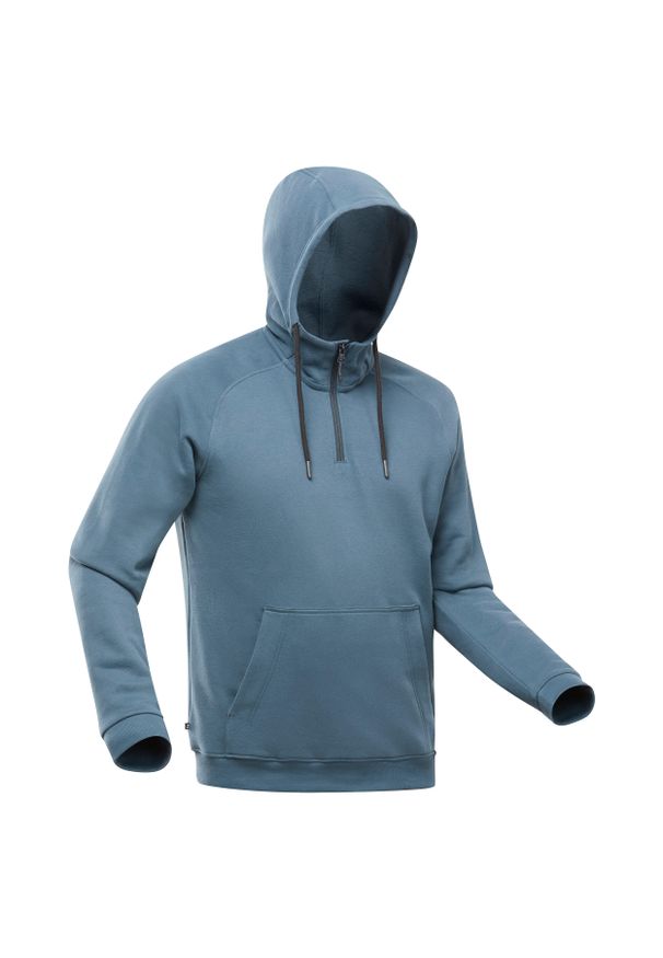quechua - Bluza turystyczna męska z kapturem Quechua NH150. Okazja: na co dzień. Typ kołnierza: kaptur. Kolor: szary, wielokolorowy, niebieski. Materiał: elastan, poliester, bawełna, materiał. Długość: krótkie. Styl: casual