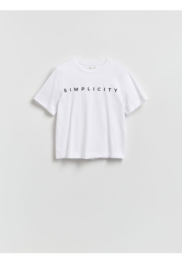 Reserved - T-shirt z haftowanym napisem - biały. Kolor: biały. Materiał: bawełna. Wzór: napisy, haft