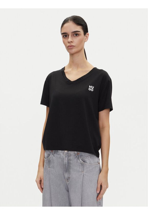 Hugo - HUGO T-Shirt Nika_T-Shirt 50540046 Czarny Regular Fit. Kolor: czarny. Materiał: bawełna