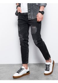 Ombre Clothing - Spodnie męskie jeansowe - czarne P1028 - XXL. Kolor: czarny. Materiał: jeans