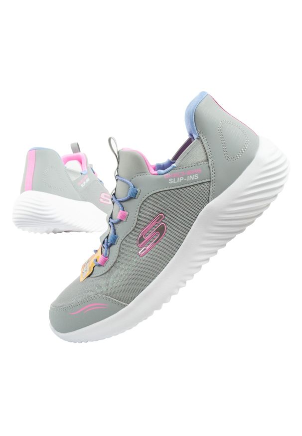 skechers - Buty młodzieżowe dziecięce sportowe Skechers Bounder Slip-ins. Okazja: na spacer, na uczelnię, na co dzień. Kolor: szary. Model: Skechers Sport. Sport: turystyka piesza