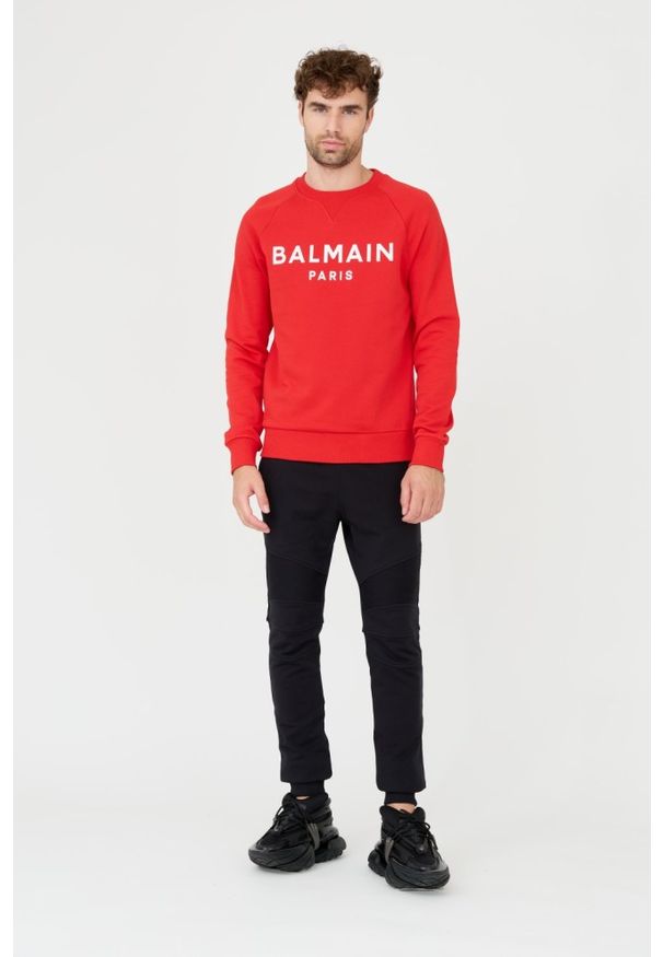 Balmain - BALMAIN Czerwona męska bluza Printed Sweatshirt, Rozmiar L. Kolor: czerwony