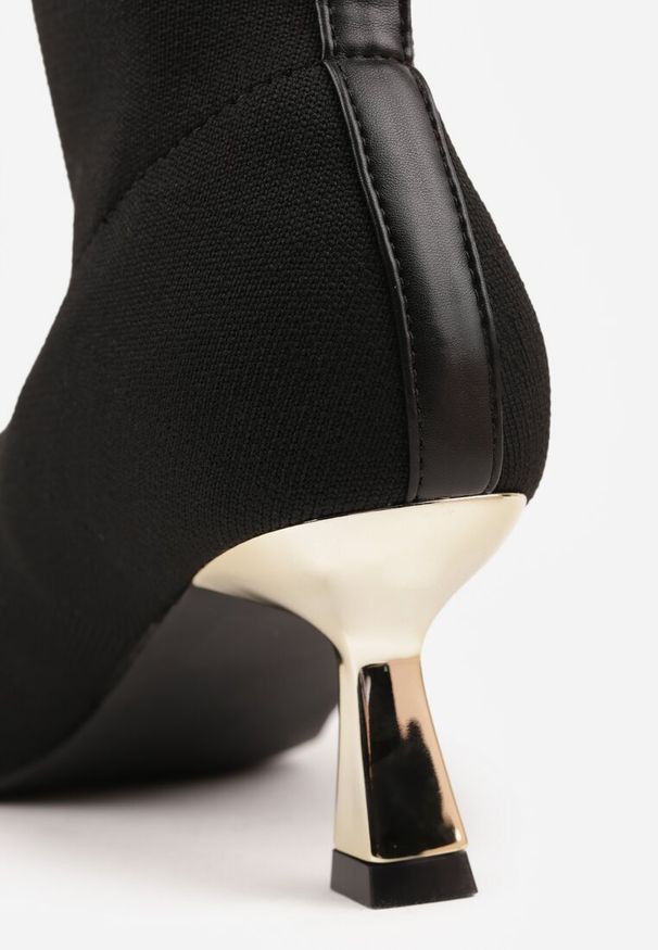 Renee - Czarno-Złote Botki Vices na Metalicznej Kaczuszce z Elastyczną Cholewką Vamile. Okazja: na co dzień. Kolor: czarny. Szerokość cholewki: normalna. Obcas: na szpilce. Styl: wizytowy, casual, elegancki. Wysokość obcasa: średni
