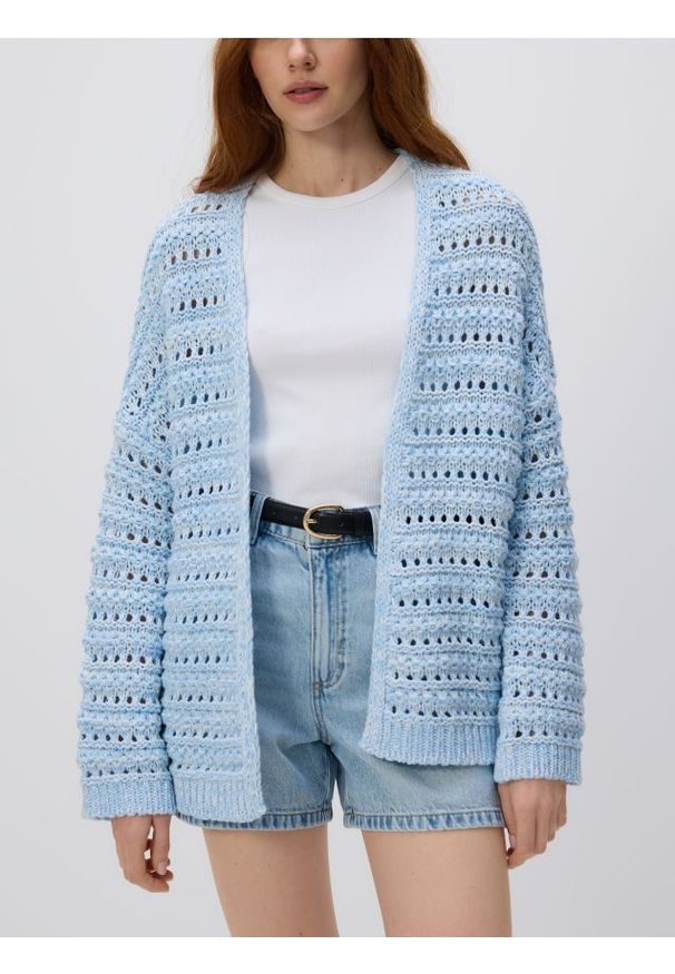 Reserved - Kardigan z bawełną - jasnoniebieski. Kolor: niebieski. Materiał: bawełna