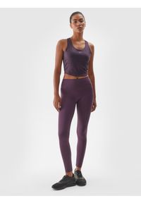 4f - 4F Legginsy treningowe ze średnim stanem damskie - fioletowe S. Kolor: fioletowy. Materiał: włókno, elastan, dzianina, materiał, syntetyk. Wzór: gładki, jednolity, ze splotem. Sport: fitness