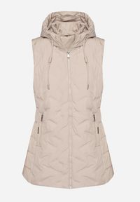 Born2be - Ciemnobeżowa Przejściowa Kamizelka o Taliowanym Kroju z Kapturem Olendra. Okazja: na co dzień, na spacer. Typ kołnierza: kaptur. Kolor: beżowy. Materiał: poliester, jeans. Styl: klasyczny, casual, sportowy #4