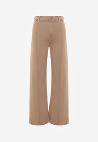 Born2be - Beżowe Szerokie Jeansy z Bawełny z Wysokim Stanem i Pionowymi Przeszyciami Keperise. Okazja: na co dzień. Stan: podwyższony. Kolor: beżowy. Styl: casual, elegancki, klasyczny #2