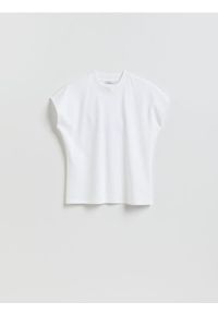 Reserved - T-shirt z raglanowym rękawem - biały. Kolor: biały. Materiał: dzianina, bawełna. Długość rękawa: raglanowy rękaw. Wzór: gładki