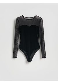 Reserved - Body z siateczkowymi wstawkami - czarny. Kolor: czarny. Materiał: dzianina #1