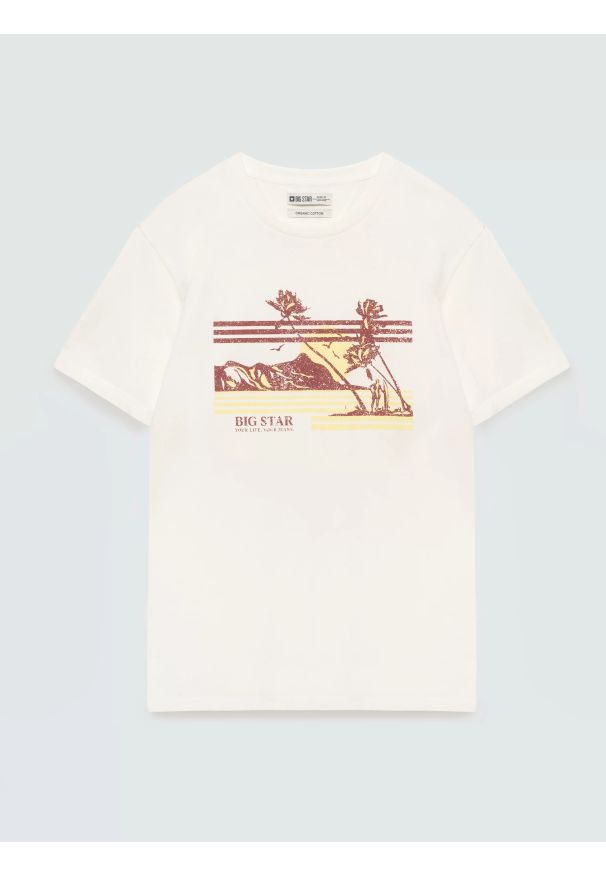 Big-Star - Koszulka męska z nadrukiem biała Regger 100. Kolor: biały. Materiał: bawełna, dzianina. Wzór: nadruk. Sezon: lato. Styl: elegancki, vintage, sportowy