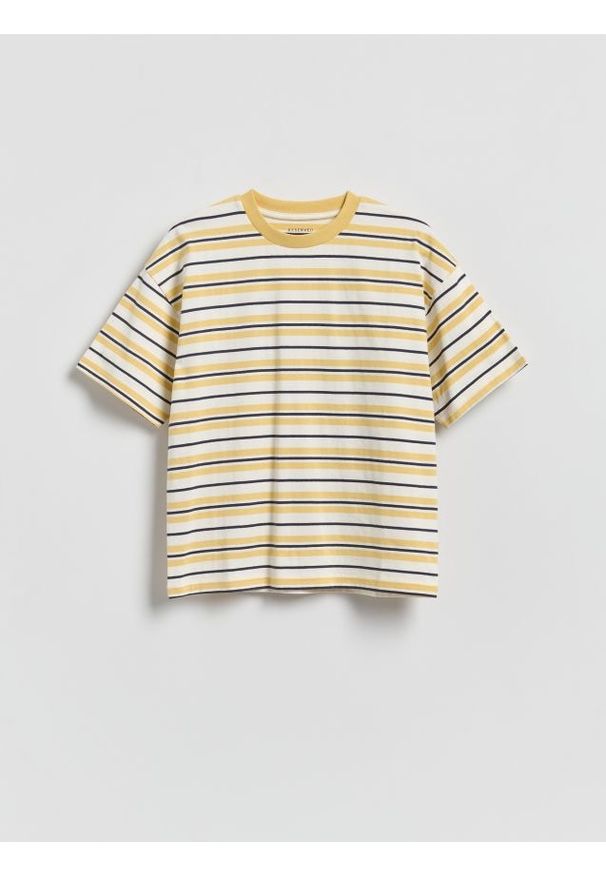 Reserved - T-shirt w paski - bursztynowy. Kolor: pomarańczowy. Materiał: dzianina, bawełna. Wzór: paski