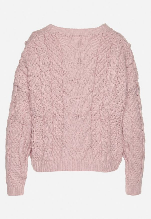 Born2be - Różowy Sweter z Wiskozą i Wełną Aplikacją 3D i Tłoczeniem Vaishira. Okazja: na co dzień. Kolor: różowy. Materiał: wiskoza, wełna. Wzór: aplikacja. Styl: casual, klasyczny