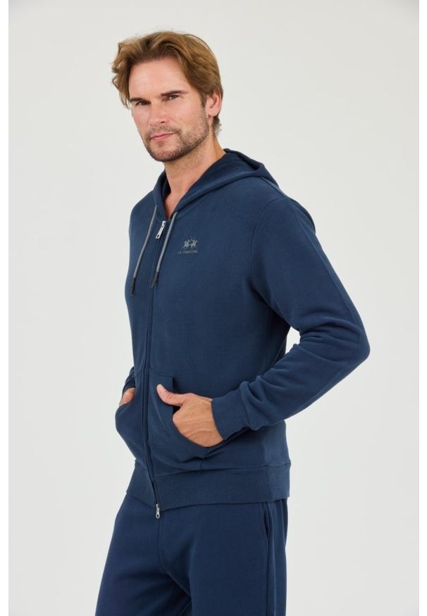 La Martina - LA MARTINA Granatowa męska bluza Hooded Cot, Rozmiar XL. Kolor: niebieski