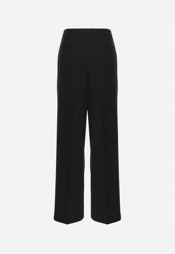 Born2be - Czarne Garniturowe Spodnie z Wysokim Stanem i Szerokimi Nogawkami Cerda. Okazja: na spotkanie biznesowe. Stan: podwyższony. Kolor: czarny. Styl: biznesowy, elegancki