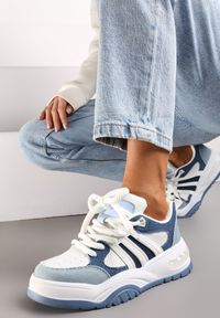 Renee - Niebieskie Sneakersy na Grubej Podeszwie z Brokatem Lenema. Okazja: na co dzień. Kolor: niebieski #1