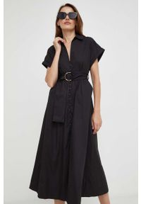 Answear Lab sukienka bawełniana kolor czarny midi rozkloszowana. Kolor: czarny. Materiał: bawełna. Typ sukienki: rozkloszowane. Styl: wakacyjny. Długość: midi #1