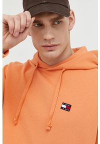 Tommy Jeans bluza bawełniana męska kolor pomarańczowy z kapturem z aplikacją. Typ kołnierza: kaptur. Kolor: pomarańczowy. Materiał: bawełna. Wzór: aplikacja #3