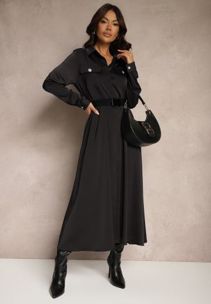 Czarna sukienka Reserved szmizjerki 0019I-99X - Sukienki
