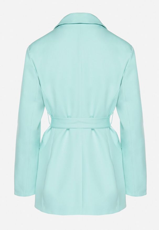 Born2be - Jasnozielona Taliowana Marynarka o Jednorzędowym Kroju z Wiązanym Paskiem Davililsa. Okazja: na co dzień. Kolor: zielony. Materiał: jeans. Styl: elegancki, casual