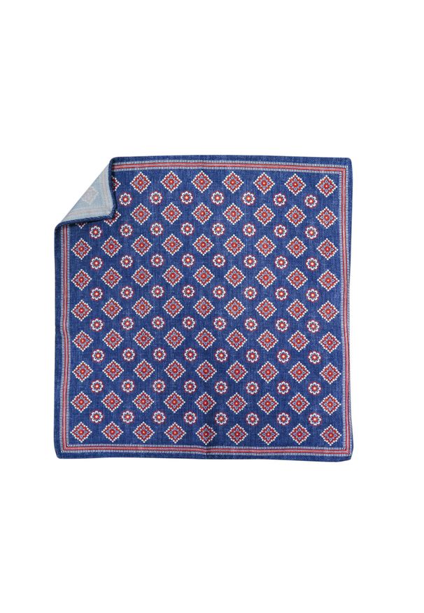 Adam Collection - Niebieska jedwabna poszetka w kwiaty EJ8. Kolor: niebieski. Materiał: jedwab. Wzór: kwiaty