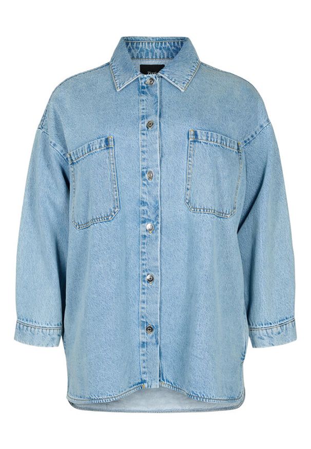 Zizzi Kurtka jeansowa J10960A Błękitny Loose Fit. Kolor: niebieski. Materiał: jeans