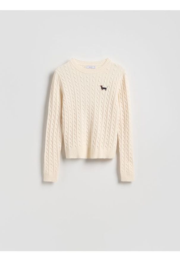 Reserved - Sweter z haftem - kremowy. Kolor: kremowy. Materiał: wiskoza, dzianina. Wzór: haft