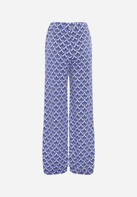 Born2be - Granatowe Szerokie Spodnie w Drobny Print z Kieszeniami Rosenta. Kolor: niebieski. Wzór: nadruk #3