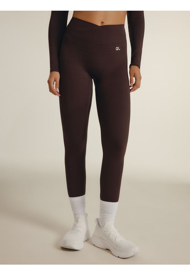 4f - 4F Legginsy treningowe damskie 4F x Anna Lewandowska - brązowe M. Stan: podwyższony. Kolor: brązowy. Materiał: materiał, skóra. Długość: długie. Sport: joga i pilates, fitness
