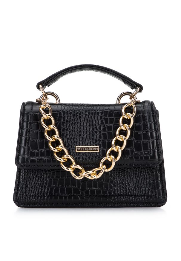 Wittchen - Minikuferek z ekoskóry o fakturze croco. Kolor: czarny. Wzór: haft. Dodatki: z haftem. Materiał: skórzane. Styl: elegancki, wizytowy