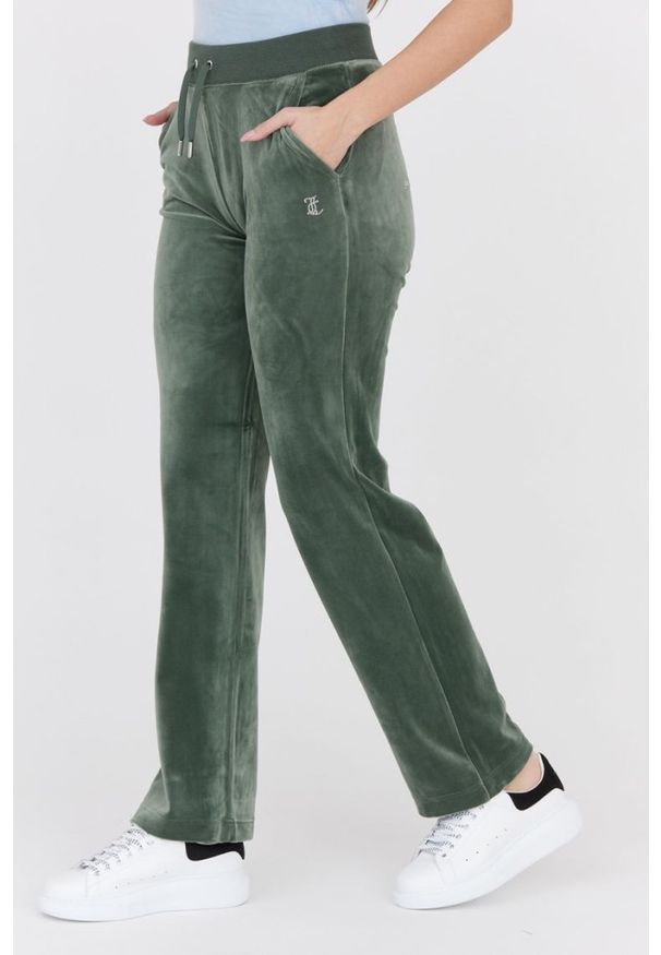 Juicy Couture - JUICY COUTURE Welurowe zielone spodnie dresowe damskie diamante bottoms, Rozmiar S. Kolor: zielony. Materiał: welur, dresówka