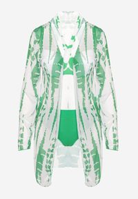 Born2be - Zielono-Białe Bikini z Wiązanym Biustonoszem Figami i Narzutką w Komplecie Karemarie. Kolor: zielony #6