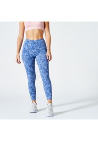 DOMYOS - Legginsy fitness damskie Nyamba 7/8 Fit+ 500. Kolor: niebieski. Materiał: elastan, bawełna, materiał. Sport: fitness #1