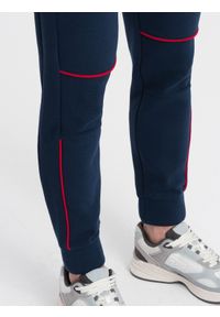 Ombre Clothing - Spodnie męskie dresowe z kontrastowymi przeszyciami - granatowe V4 OM-PASK-0145 - XXL. Kolor: niebieski. Materiał: dresówka