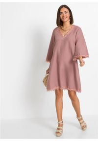 Sukienka lniana TENCEL™ Lyocell bonprix różowobrązowy. Kolor: różowy. Materiał: len, lyocell. Wzór: koronka #5