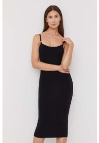 Elisabetta Franchi sukienka z domieszką jedwabiu kolor czarny mini dopasowana. Kolor: czarny. Materiał: jedwab. Długość rękawa: na ramiączkach. Wzór: gładki. Typ sukienki: dopasowane. Długość: mini #3