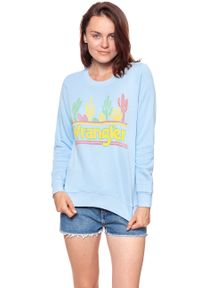 Wrangler - BLUZA WRANGLER DAMSKA SWEATER CERULEAN W6077IEVT. Kolor: niebieski. Wzór: kolorowy, nadruk #5