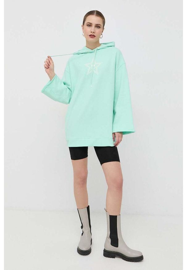 Pinko sukienka bawełniana kolor niebieski mini oversize. Typ kołnierza: kaptur. Kolor: niebieski. Materiał: bawełna. Długość rękawa: długi rękaw. Typ sukienki: oversize. Długość: mini