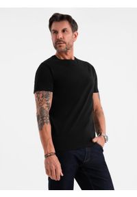 Ombre Clothing - Klasyczny T-shirt męski bawełniany BASIC - czarny V1. Okazja: na co dzień. Kolor: czarny. Materiał: bawełna. Styl: klasyczny #2
