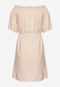 Born2be - Beżowa Sukienka z Wiskozą Bawełną Hiszpańskim Dekoltem i Sznurkiem Lilarenne. Okazja: na co dzień. Kolor: beżowy. Materiał: wiskoza, bawełna. Sezon: lato. Styl: casual, elegancki #5