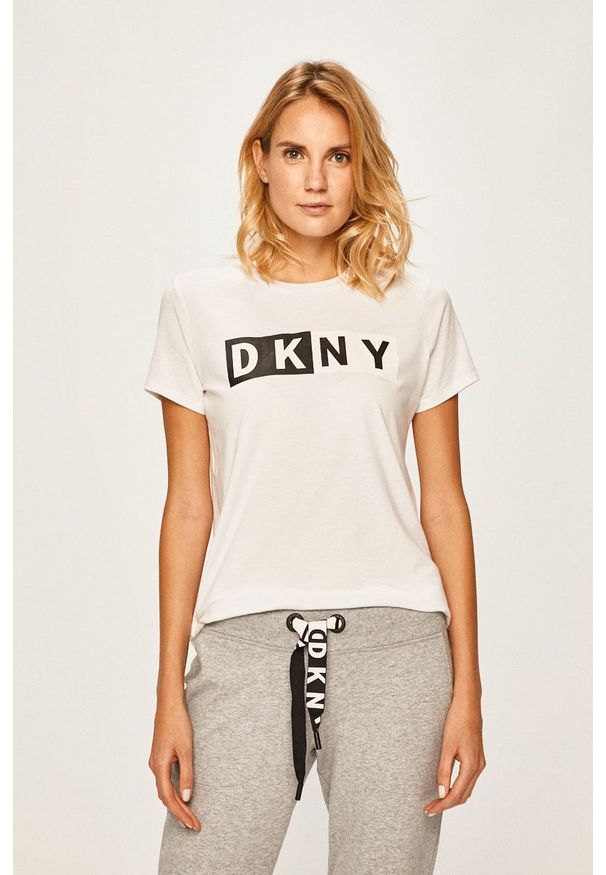DKNY - Dkny t-shirt DP8T5894 damski kolor biały. Okazja: na co dzień. Kolor: biały. Materiał: dzianina. Styl: casual